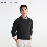 TOMMY HILFIGER Tommy男女纯棉经典休闲通勤纯色圆领合身针织衫毛衣