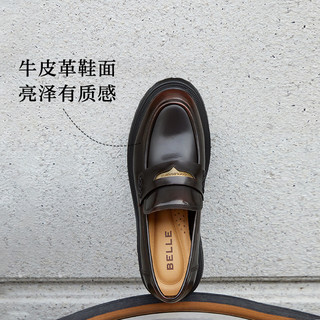 双11周雨彤百丽英伦厚底海鸥乐福鞋真皮单鞋黑小皮鞋预 棕色（5.5CM跟高） 37