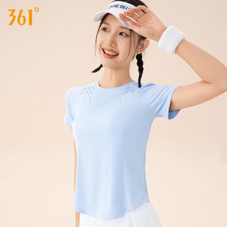 361°运动瑜伽上衣女春夏跑步普拉提运动短袖T恤高颜值速干瑜伽服 浅蓝 XL