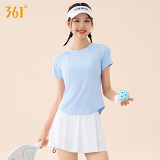 361°运动瑜伽上衣女春夏跑步普拉提运动短袖T恤高颜值速干瑜伽服 浅蓝 XL