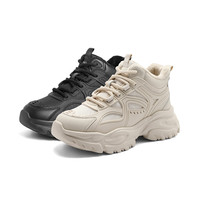 百丽高帮加绒保暖老爹鞋女款黑色鞋子厚底运动鞋A6V1DAM4 米色-单里 37