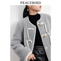 太平鸟仿皮草羊羔毛羽绒服女2023冬羊羔毛气质圆领外套白鸭绒奥莱 M