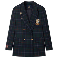 外套女春秋款学院风宽松中长款双排扣戗驳领西装外套