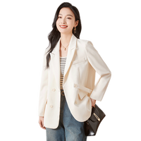 初申小西装女通勤休闲设计感后背不规则开衩西装外套S141F4210 米色 L