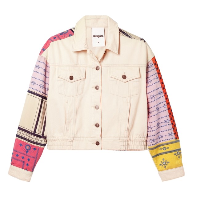 Desigual【明星同款】重工刺绣拼接翻领女士牛仔外套