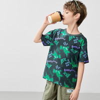 迪士尼（Disney）男女童纯棉短袖T恤夏装2025宝宝时尚半袖上衣中大童儿童衣服 灰底魔方恐龙 【男】 150