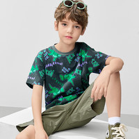 迪士尼（Disney）男女童纯棉短袖T恤夏装2025宝宝时尚半袖上衣中大童儿童衣服 灰底魔方恐龙 【男】 140