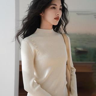 2025春季半高领内搭针织衫女小众设计感长袖打底衫毛衣