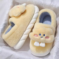 米查 女士可爱包跟防滑毛绒保暖厚底棉拖鞋 M-6477