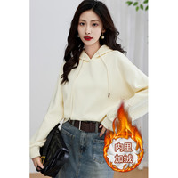 时尚简约韩版纯色宽松显瘦连帽加绒卫衣秋冬款休闲长袖上装女