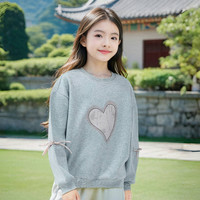 【国风盘扣 爱心布绣】女童春秋中大童儿童圆领套头卫衣