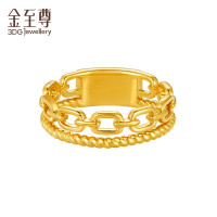 金至尊 3D-GOLD)INS风黄金戒指硬足金戒指环扣皇冠素圈戒指定价 14号-金重1.50克