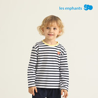 丽婴房（Les enphants）儿童条纹长袖T恤25春装男女宝宝趣味印花领圈撞色长袖T恤 橘条纹 90 cm