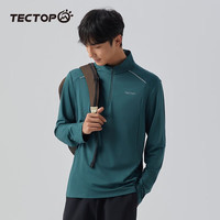 探拓(TECTOP)慢跑长袖保暖男士运动快干T恤弹力透气抓绒打底衫 男款墨绿色 L