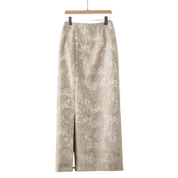 晚白【直降】春款时尚简约半裙休闲百搭新中式印花半身裙 杏色 L