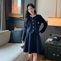 2025春季大码女装减龄显瘦文艺两件套胖妹妹针织拼接时尚套装