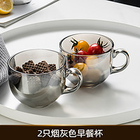 DASHINGLASS 家用玻璃杯子燕麦杯早餐杯水杯男女茶杯大容量牛奶杯咖啡杯带盖勺创意耐热大容量酸奶杯大肚杯带把玻璃杯套装 470ml烟灰色早餐杯（ 2只装）