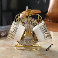 筷创 创意陶瓷咖啡杯套装二人简约欧式小家用茶杯情侣杯子一对结婚 黄金2杯碟2金勺+杯架