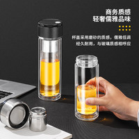 迪乐贝尔（Diller）磁吸双层家用玻璃杯大容量男女水杯便携泡茶杯透明杯子银色400ml