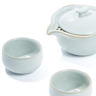 雅瓷汝窑茶具旅行套装泡茶壶茶杯陶瓷一壶两杯三件套汝瓷隐念套装