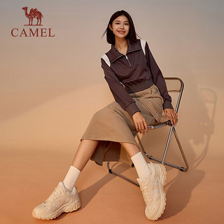 骆驼（CAMEL）厚底复古慢跑步女鞋回弹耐磨运动鞋子 X24C09L7628 燕麦白/棕 37 【女】7628，燕麦白/棕