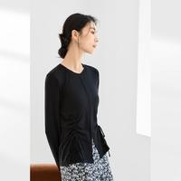 春秋装韩版抽绳褶皱设计感小众开叉显瘦薄上衣女式针织衫