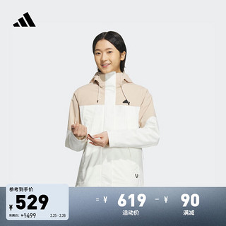 adidas 阿迪达斯 那尔那茜同款三合一休闲连帽夹克外套女装阿迪达斯轻运动 汉玉白/魔力浅褐 XL