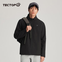 探拓（TECTOP）软壳衣男24秋冬加绒保暖立领风衣外套登山服 云墨黑 M