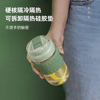 孔雀（Peacock）玻璃杯男女士咖啡杯便携水杯夏季大容量杯子吸管杯泡茶PSY-A 墨黛绿 480ml