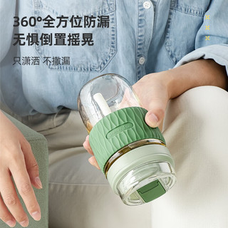 孔雀（Peacock）玻璃杯男女士咖啡杯便携水杯夏季大容量杯子吸管杯泡茶PSY-A 墨黛绿 480ml