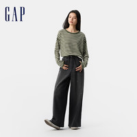 Gap女装2025春季新款logo条纹假两件针织衫百搭柔软毛衣729093