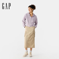 Gap女装2025春季抽绳拉链连帽卫衣纯色宽松休闲短外套725754 淡紫色 XL (175/92A)亚洲尺码