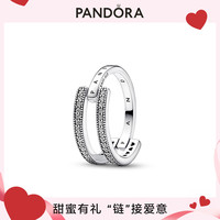 潘多拉密镶徽标双环戒指925银戒指时尚轻奢女士