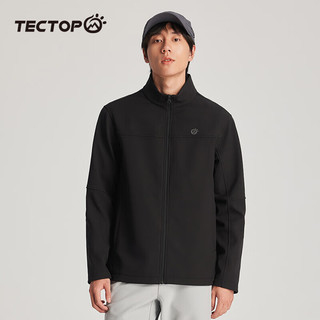 探拓（TECTOP）软壳衣男24秋冬加绒保暖立领风衣外套登山服 云墨黑 M