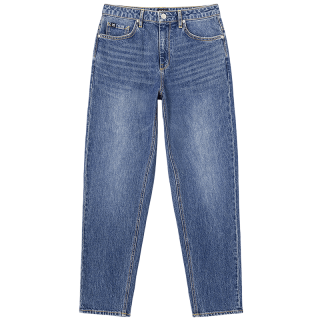 Lee 411舒适高腰小直脚中深蓝色水洗女牛仔裤