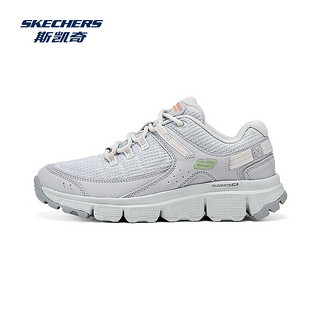 斯凯奇（Skechers）女士柔软回弹耐磨轻盈绑带城市户外鞋徒步登山鞋 浅灰色/LTGY 40