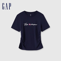 Gap女童2024夏季新款蝴蝶结亮片logo抽褶短袖T恤儿童装上衣465945