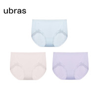 ubras【特卖】轻薄透气女士中腰三角裤不闷汗不松垮透气内裤女 涟漪蓝色+浅桃粉+柔灰紫 3条