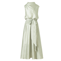 晚白【直降】薄荷曼波气质高级感度假风大摆连衣裙 绿色 S