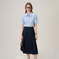 范思蓝恩藏青色高腰学院风长裙女2024夏季JK裙子24FS12258 藏青色 XS