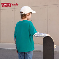 LEVI'S李维斯童装男女童纯棉长袖T恤春秋儿童假两件长T打底衫 水鸭绿 110/52