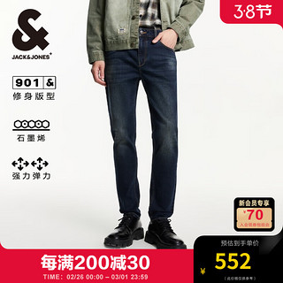 杰克琼斯 杰克·琼斯（JACK&JONES）冬季舒适百搭猫须水洗修身版型休闲牛仔裤男装224432016 深牛仔蓝A14 深牛仔蓝A14 175/82A/MRW