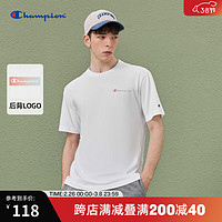 Champion 冠军2023春夏新款纯棉前后渐变胶印草写logo圆领T恤 白色 M