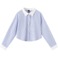 森马（Semir）长袖衬衫女短款小个子显高气质24春季宽松上衣简约 蓝色调00388 175/96A/XXL