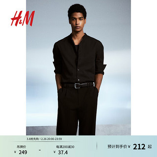 H&M 男装衬衫2025年春季新款时尚休闲简约标准版型中式领衬衫1265555 黑色 M 175/100