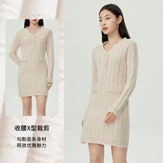 5+ Five Plus女冬装连衣裙女美拉德针织裙子法式V领显瘦长袖
