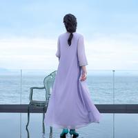 2025婴儿棉绣花春秋连衣裙V领七分袖长裙女