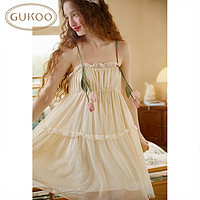 果壳(Gukoo)睡裙女郁金香睡衣夏季新款家居服纯欲蕾丝吊带睡裙B 明蓝 XS