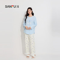 三福女春季卡通碎花优可丝睡衣套装 甜美宽松圆领家居服496067 蓝色 M