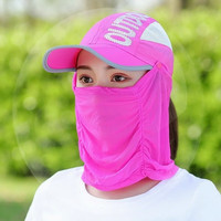致源 防晒帽男遮阳渔夫防晒凉帽面纱户外钓鱼折叠骑车防晒面罩遮脸帽女 女款玫红